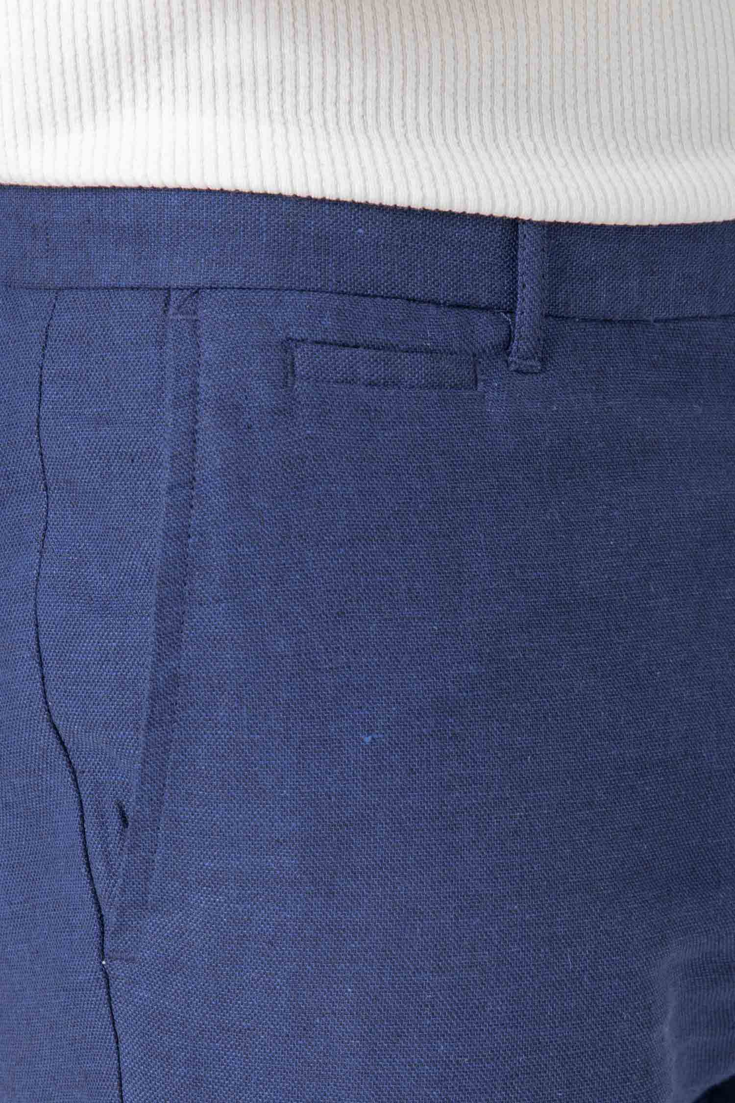 Pantalón de vestir azul para hombre de diseño español en lino y algodón Celopman