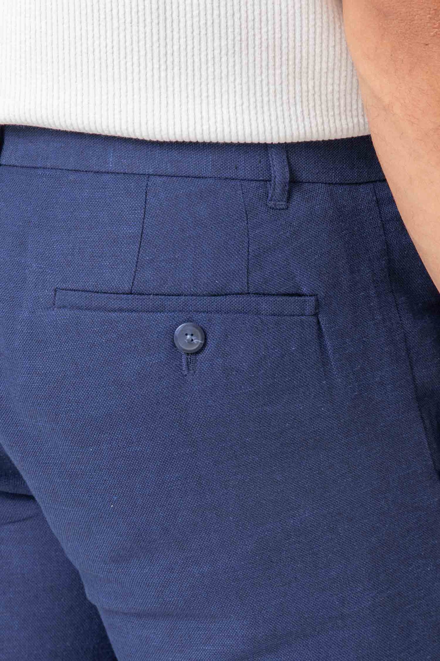 Pantalón de vestir azul para hombre de diseño español en lino y algodón Celopman