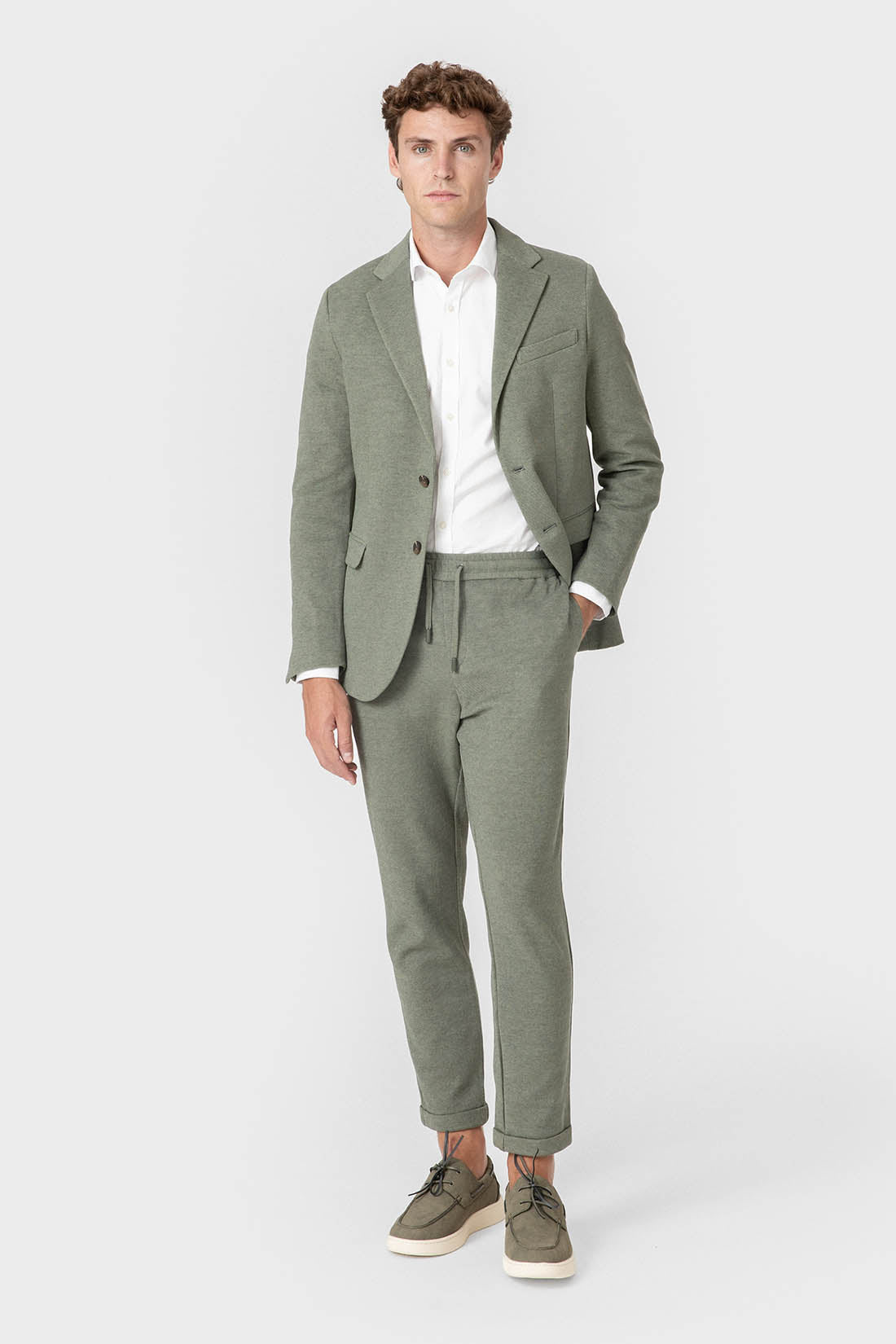 Pantalón de traje de punto verde con cordón para hombre