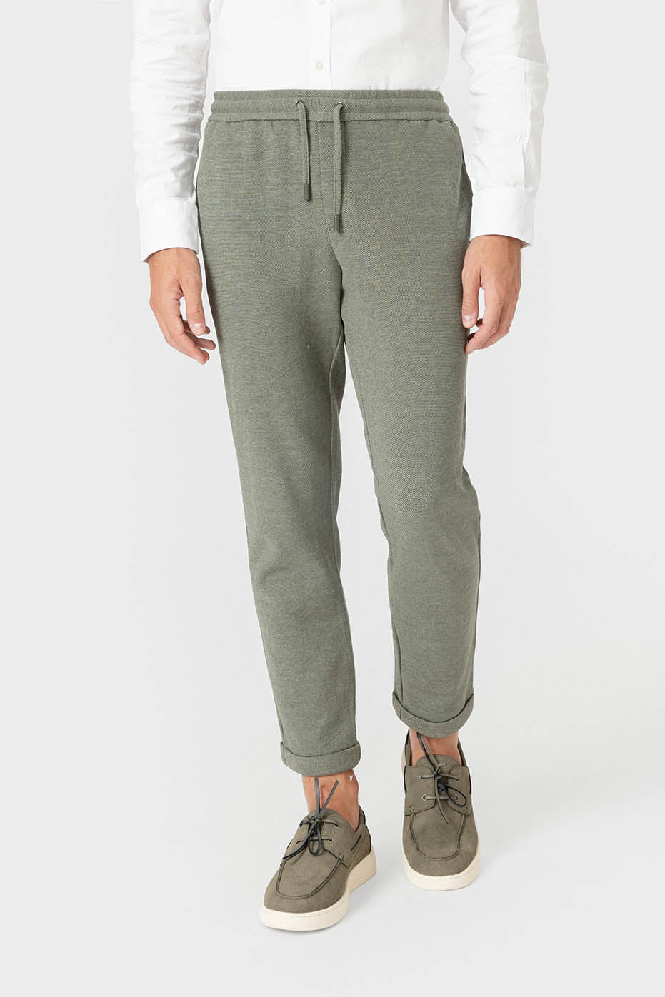 Pantalón de traje de punto verde con cordón para hombre