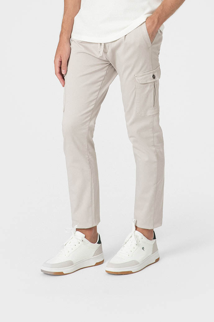 Pantalón chino cargo gris slim con pinzas para hombre