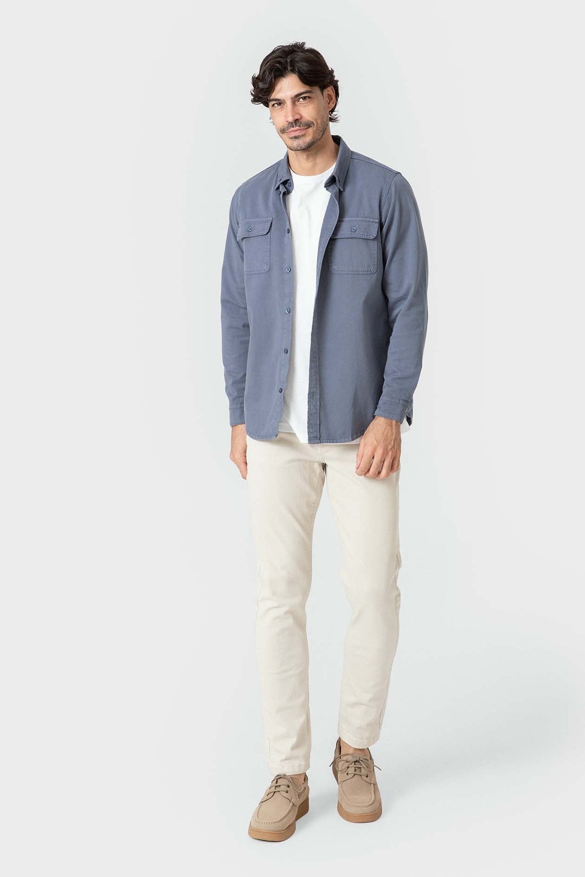 Pantalón chino slim beige claro de hombre en algodón con elastano
