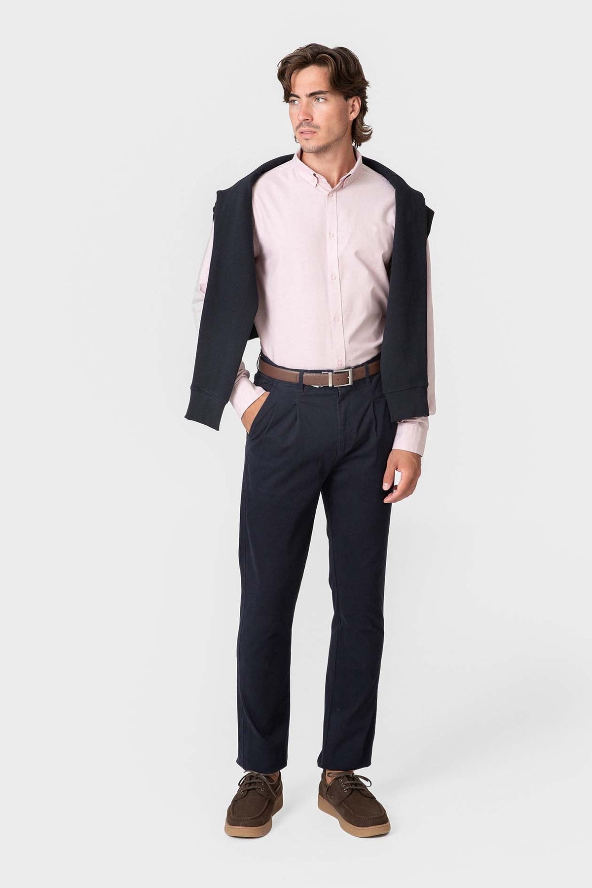 Pantalón Chino Azul con Pinzas Slim para Hombre