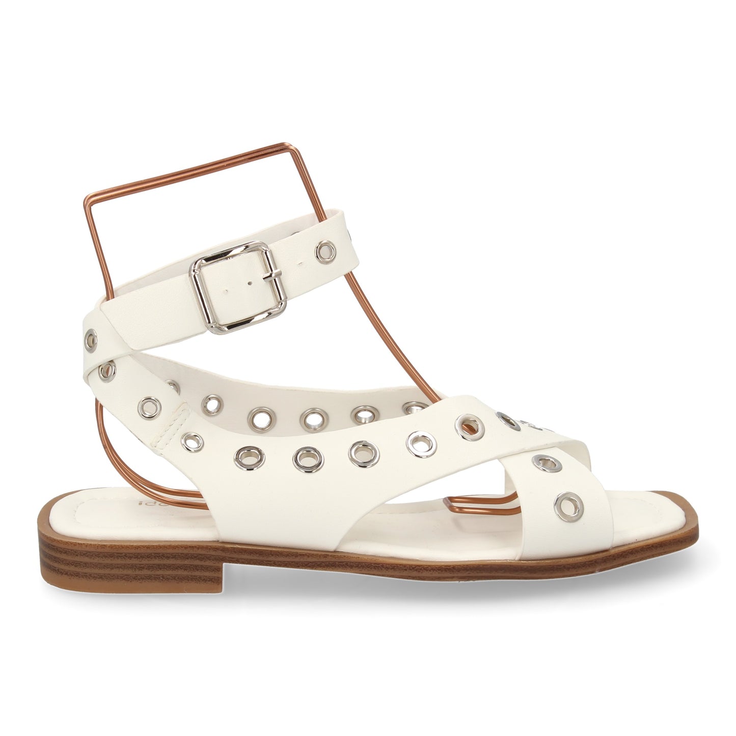 Sandalias planas blancas de mujer, ojales, cierre de hebilla, cómodas y elegantes, primavera verano.