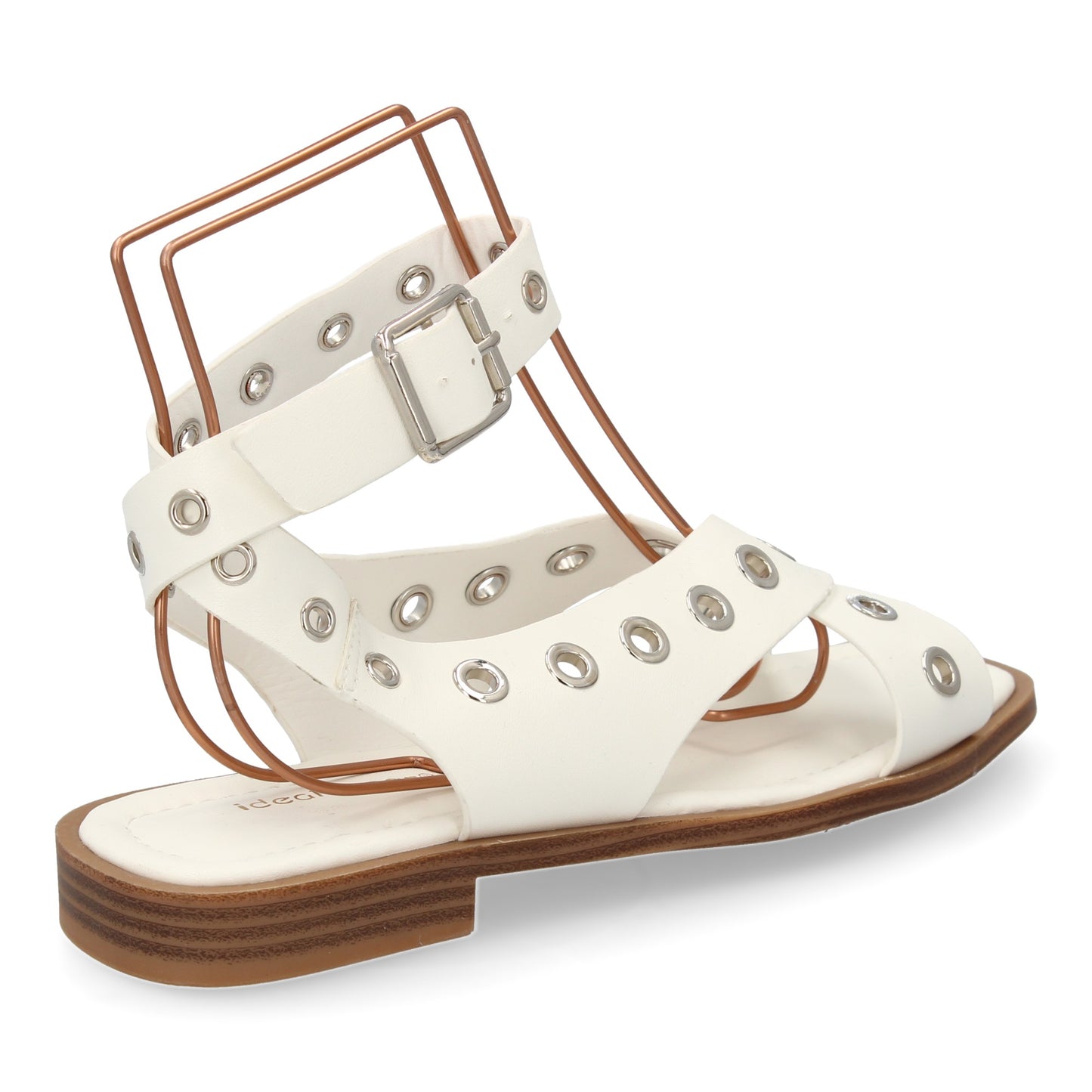 Sandalias planas blancas de mujer, ojales, cierre de hebilla, cómodas y elegantes, primavera verano.