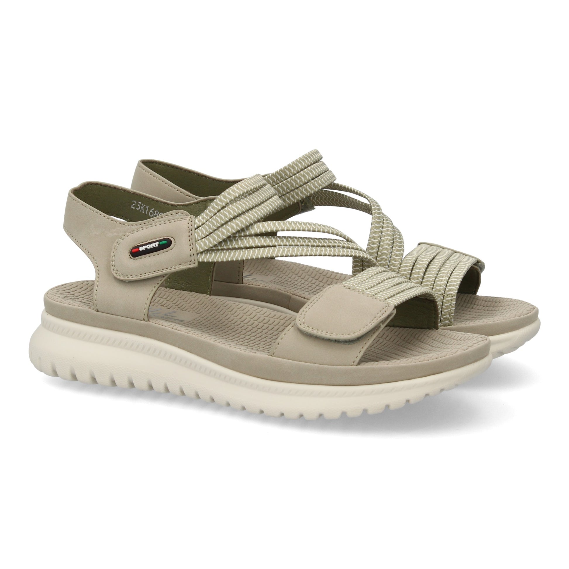 Sandalia plana verde de mujer, doble velcro, tiras elásticas, ligera y cómoda, primavera verano.