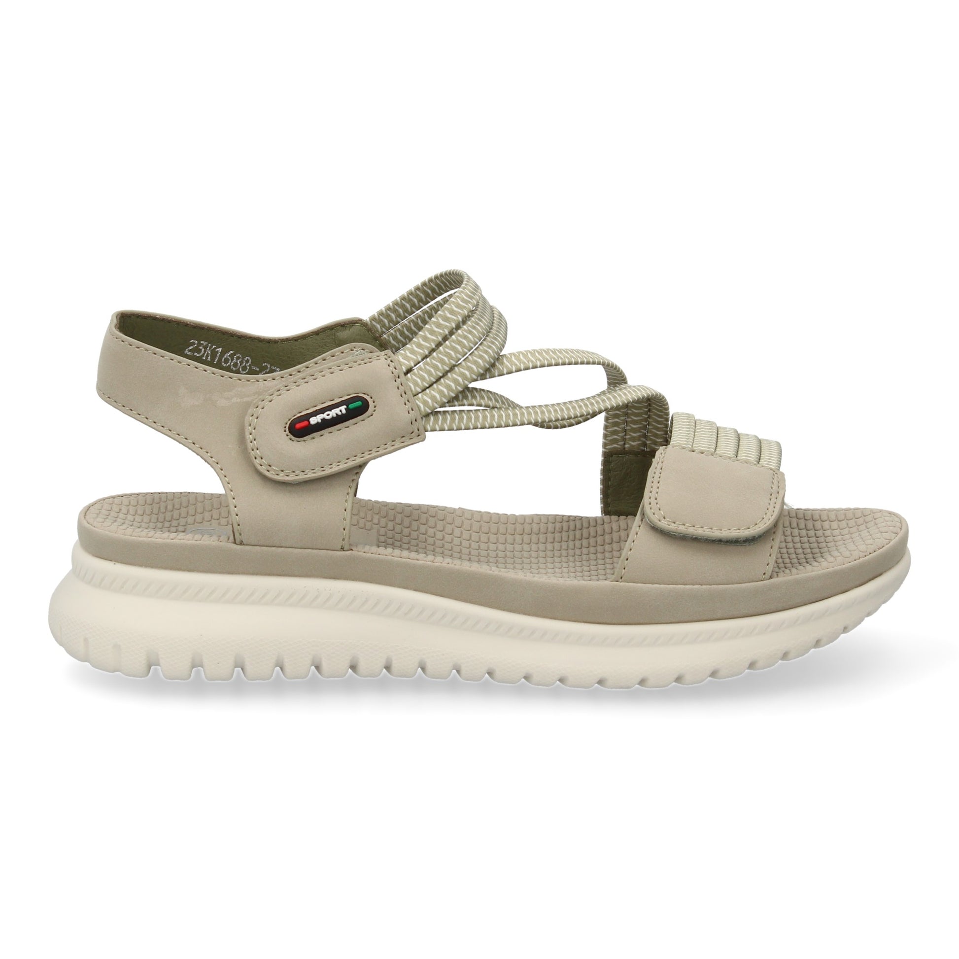 Sandalia plana verde de mujer, doble velcro, tiras elásticas, ligera y cómoda, primavera verano.