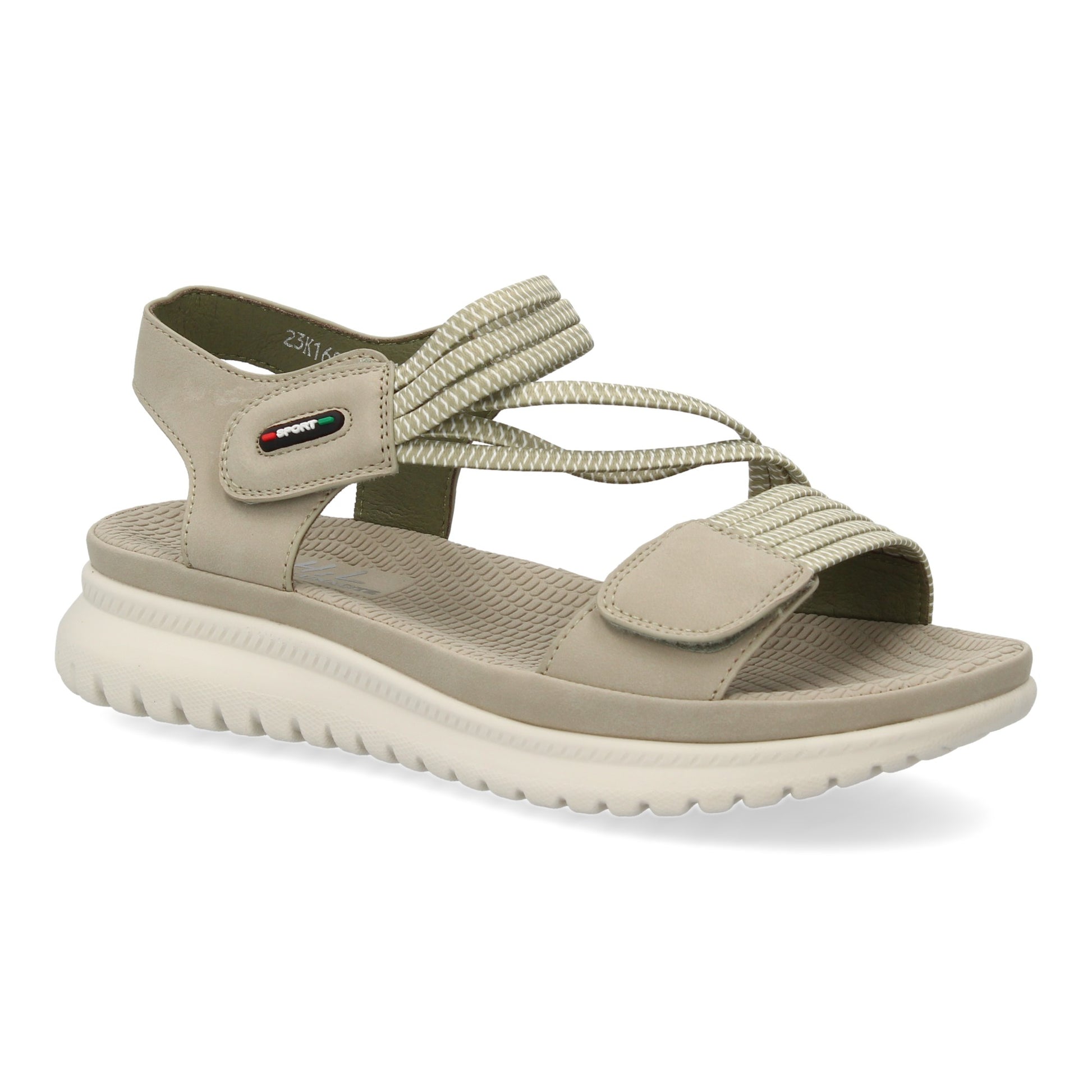 Sandalia plana verde de mujer, doble velcro, tiras elásticas, ligera y cómoda, primavera verano.