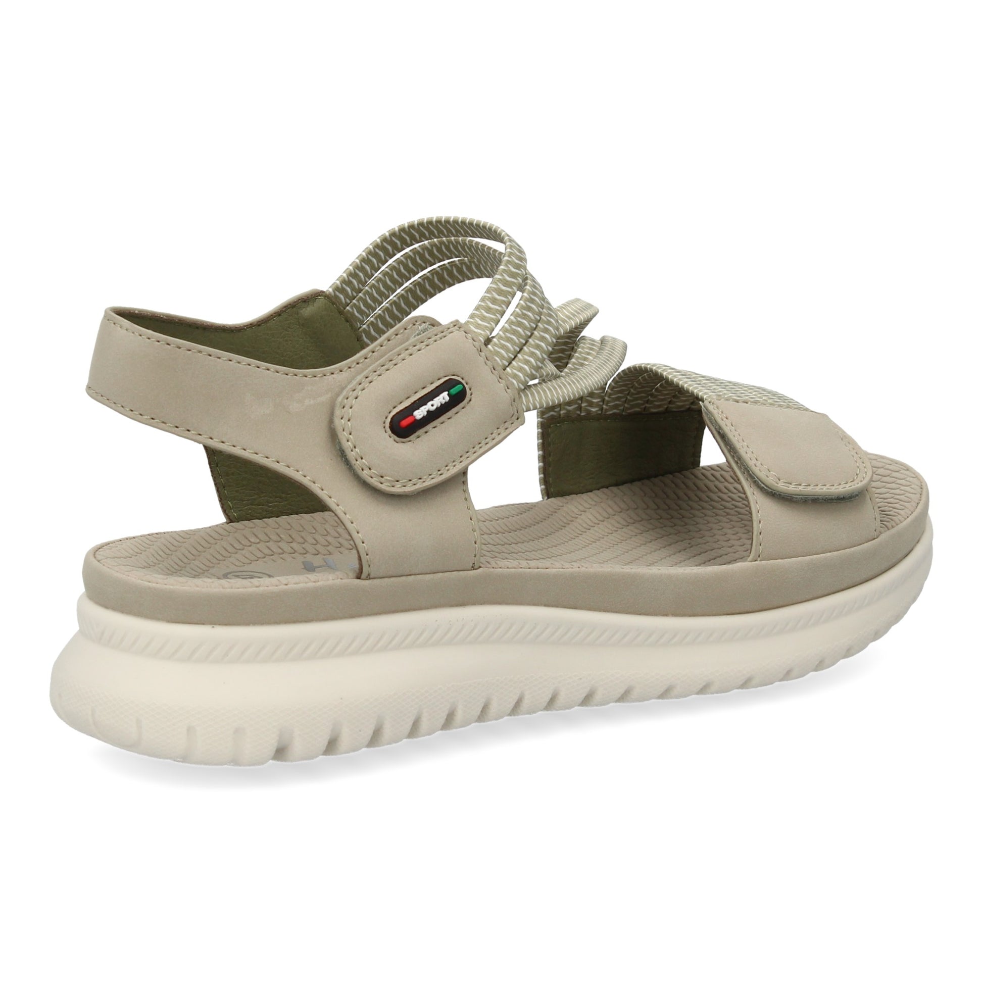 Sandalia plana verde de mujer, doble velcro, tiras elásticas, ligera y cómoda, primavera verano.