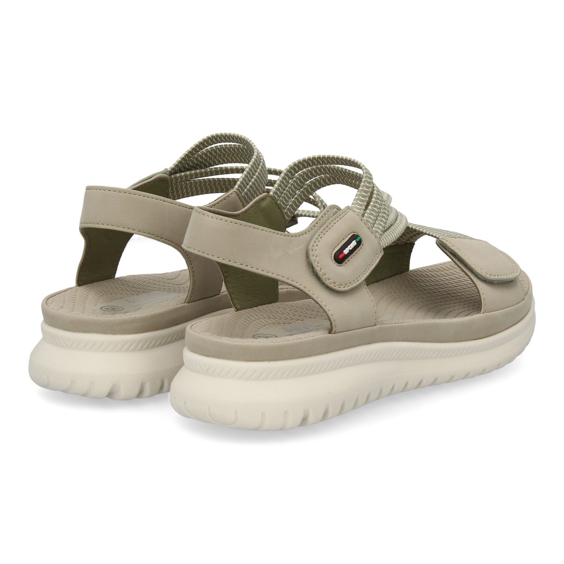 Sandalia plana verde de mujer, doble velcro, tiras elásticas, ligera y cómoda, primavera verano.