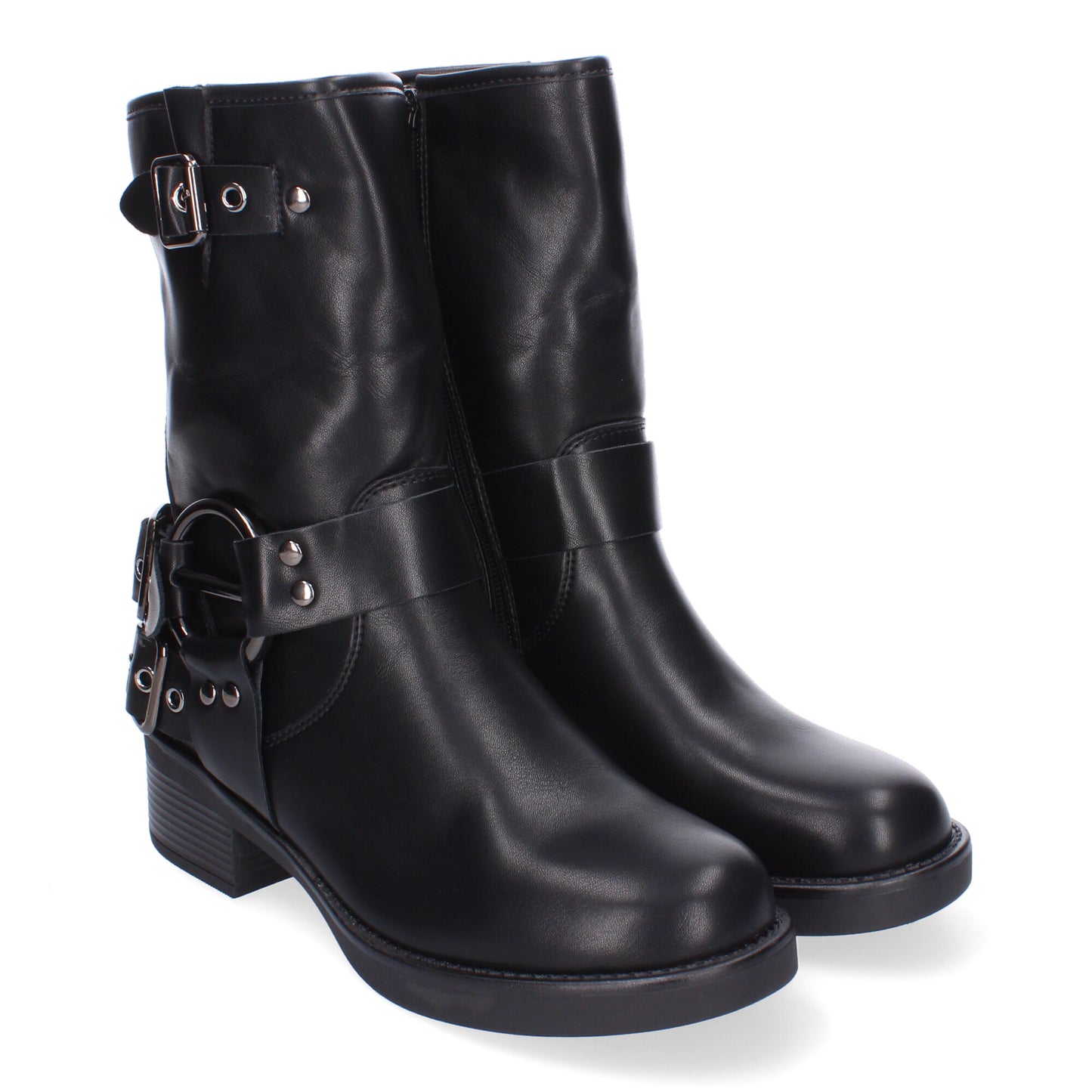 Botines moteros negros hebillas