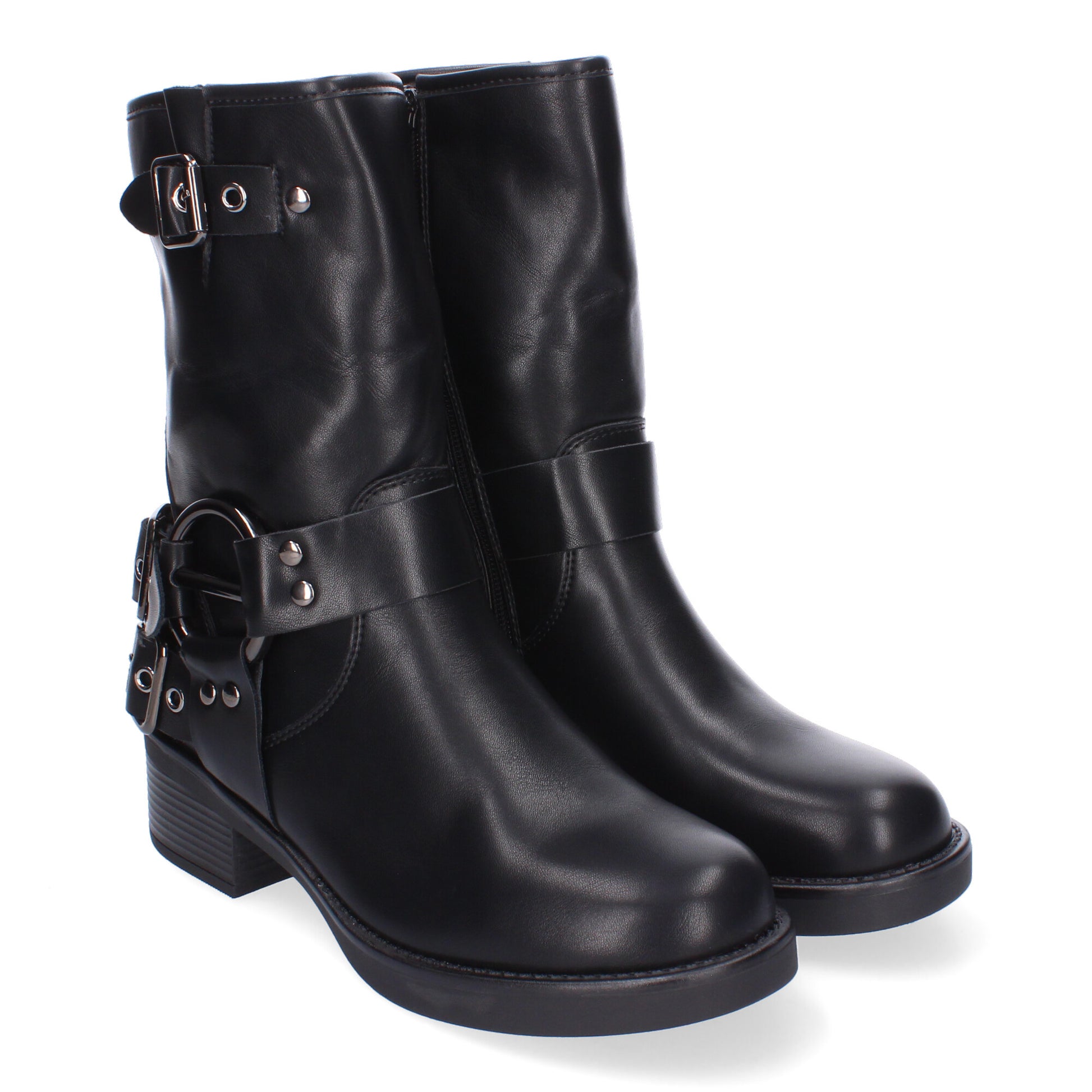 Botines moteros negros hebillas