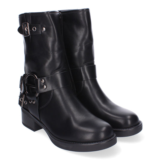 Botines moteros negros hebillas