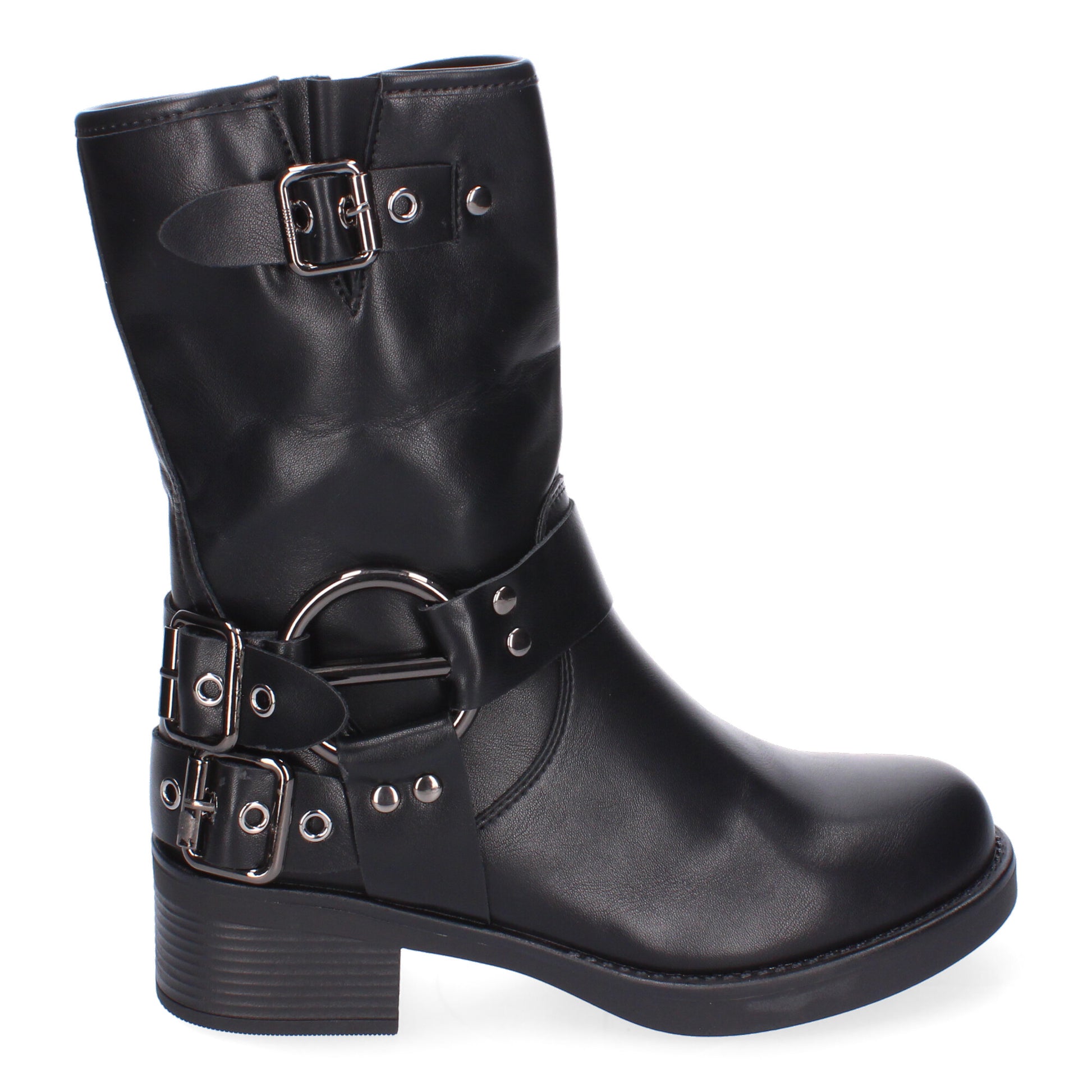 Botines moteros negros hebillas
