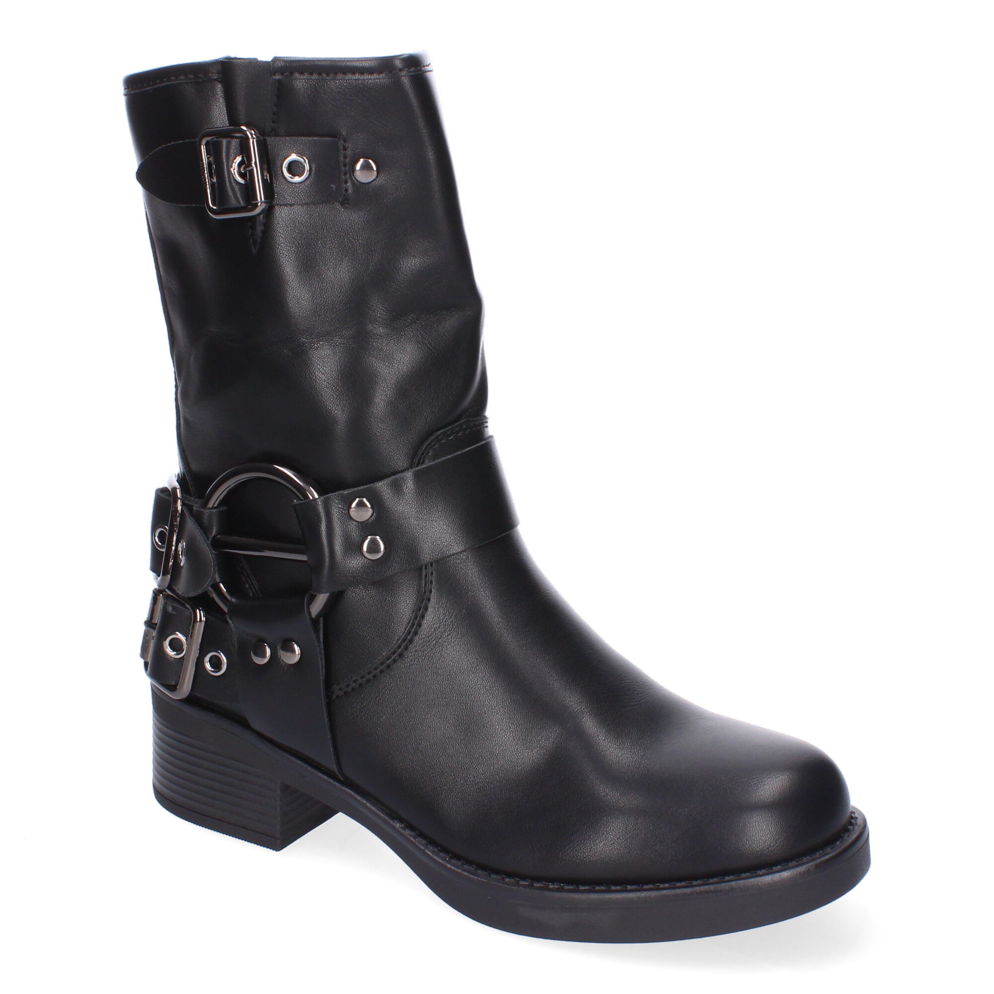 Botines moteros negros hebillas