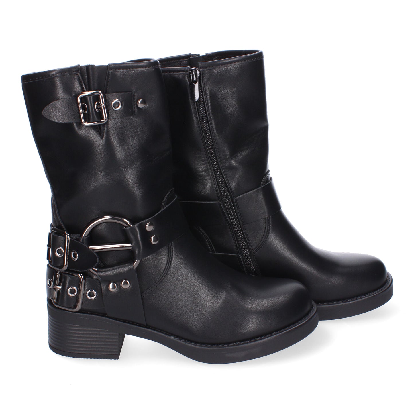 Botines moteros negros hebillas