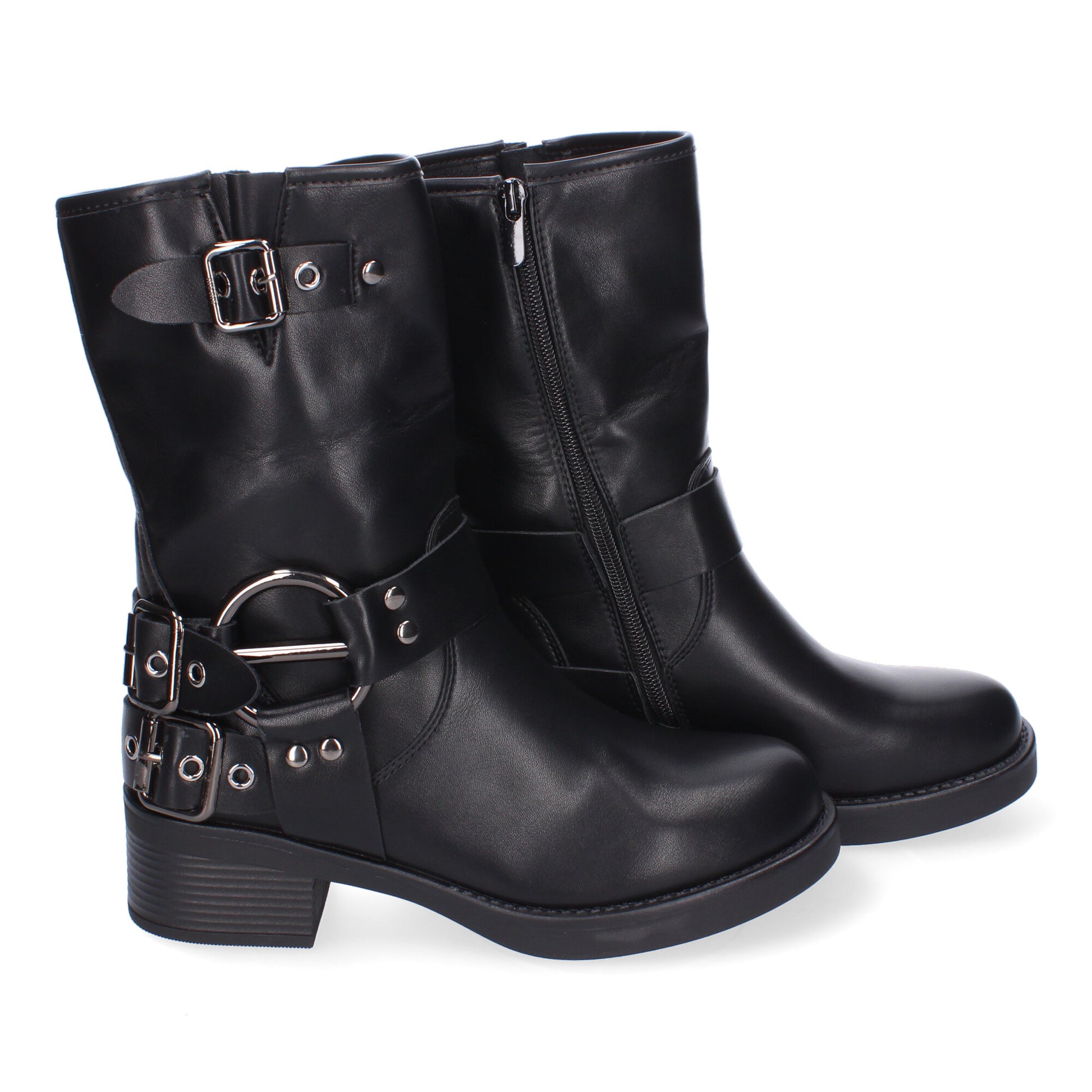 Botines moteros negros hebillas
