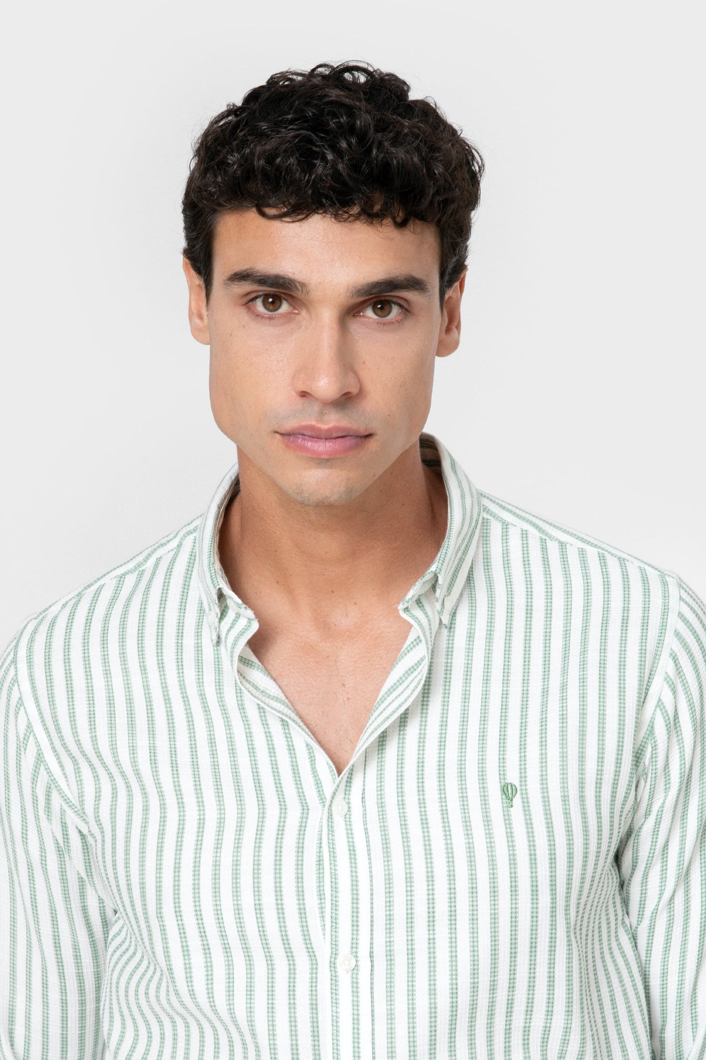 Camisa de manga larga verde a rayas para hombre