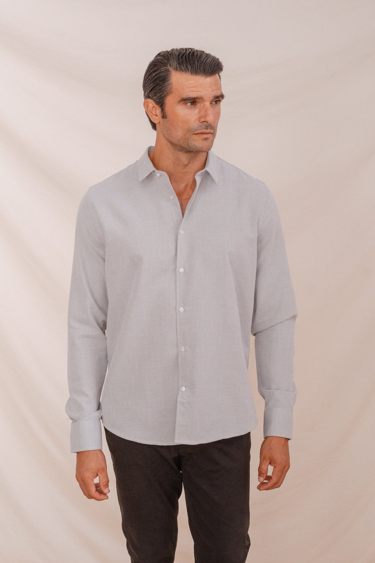 Camisa de Vestir Verde con Estructura de Tejido