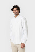 Camisa Oxford de rayas verdes de algodón para hombre