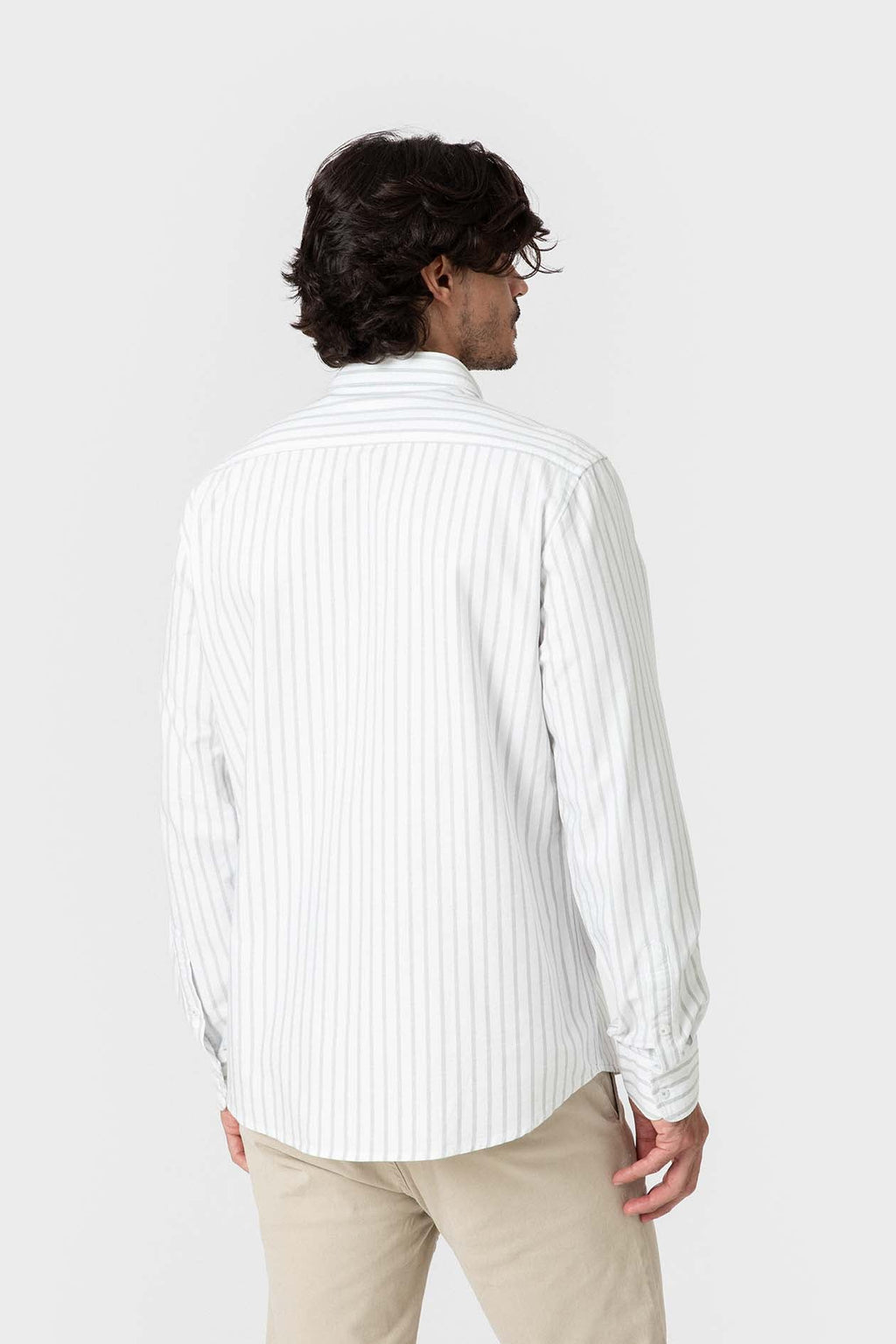 Camisa Oxford de rayas verdes de algodón para hombre