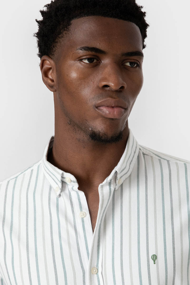 Camisa Oxford de hombre de algodón con rayas verdes