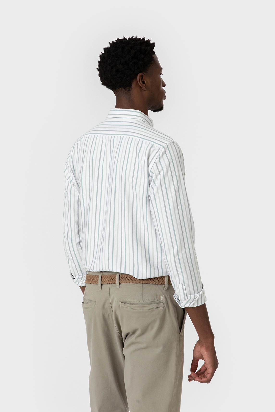 Camisa Oxford de hombre de algodón con rayas verdes
