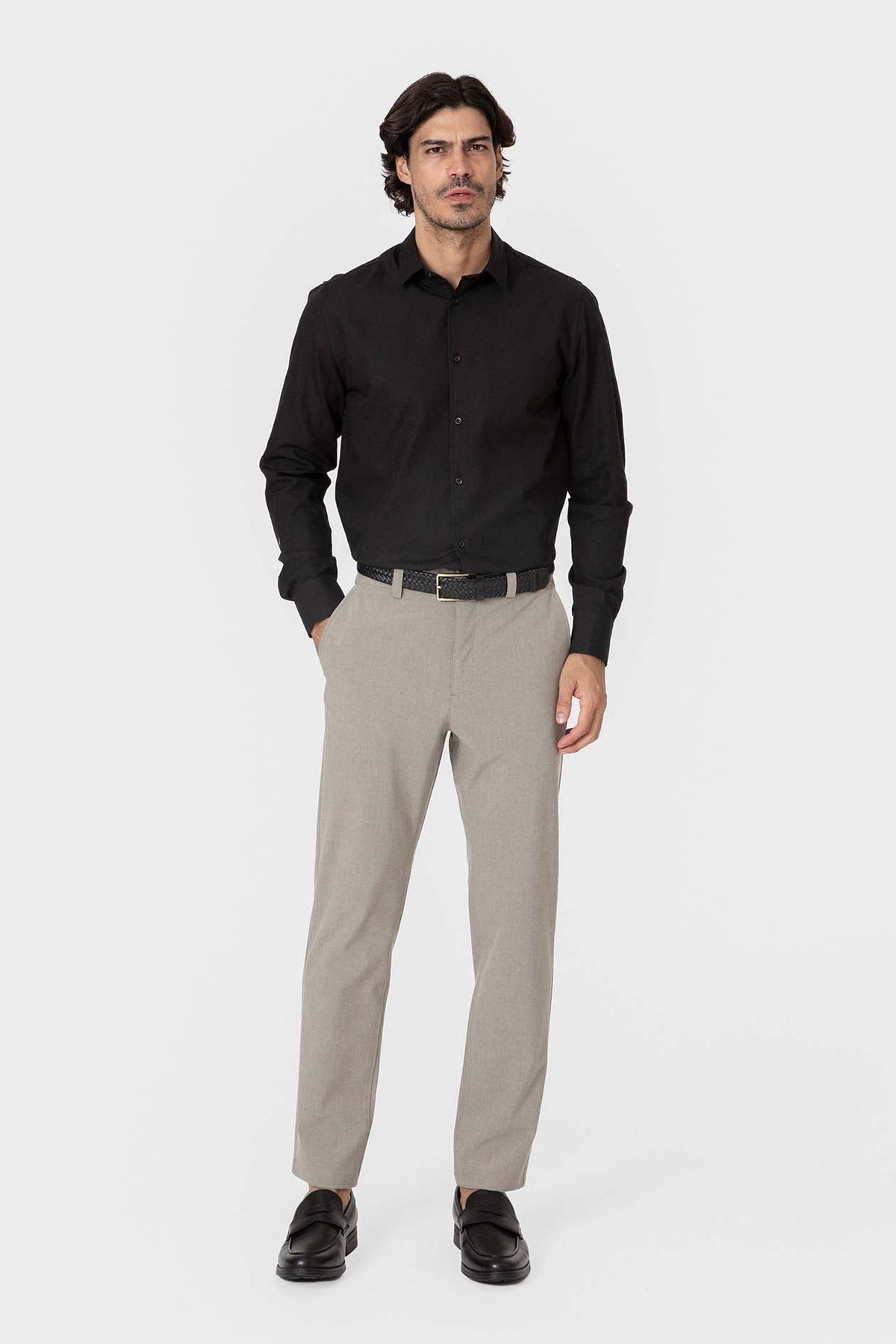 Camisa de vestir negra de algodón para hombre