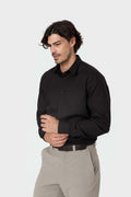 Camisa de vestir negra de algodón para hombre