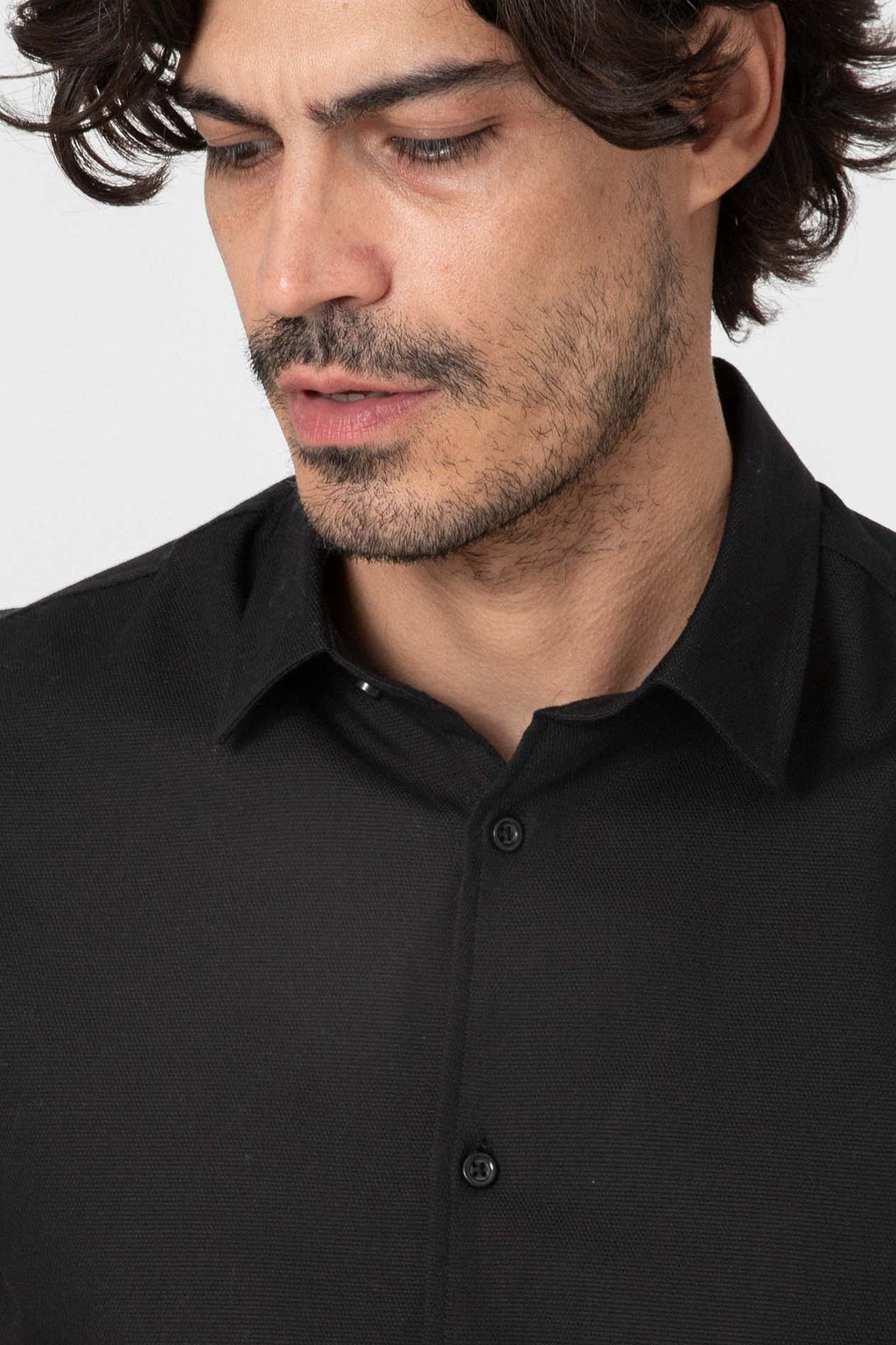 Camisa de vestir negra de algodón para hombre