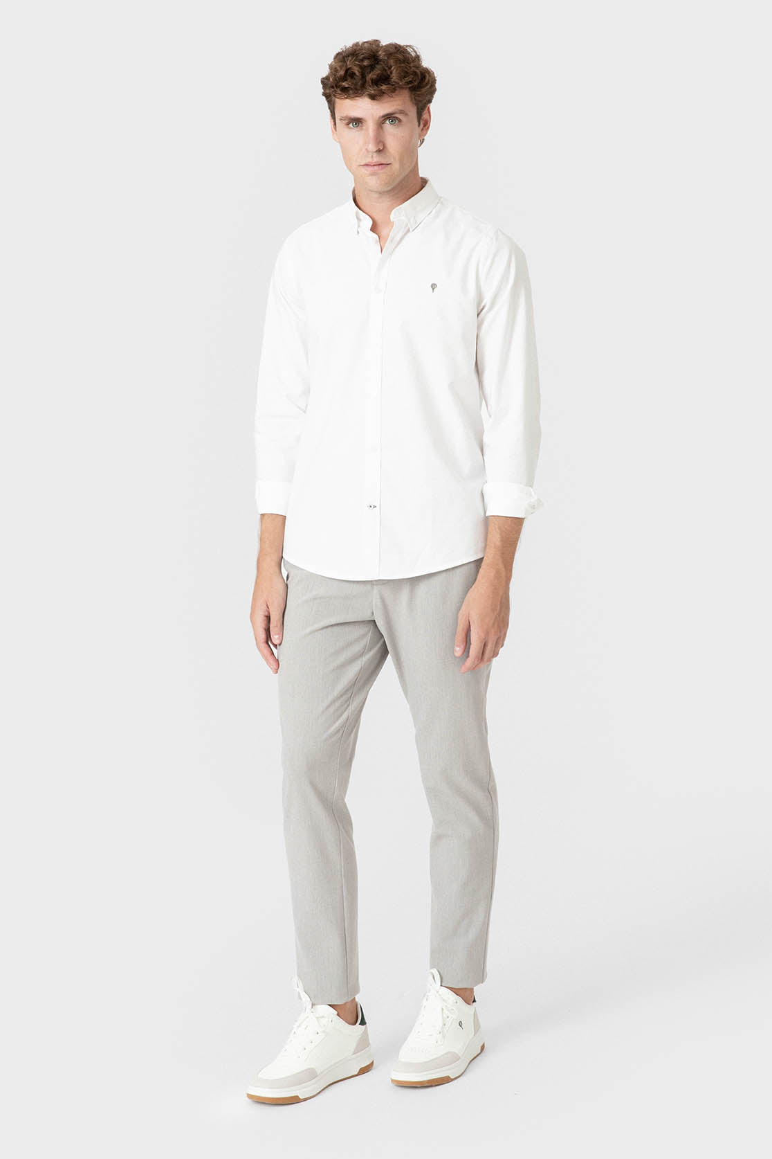 Camisa Oxford blanca de algodón para hombre