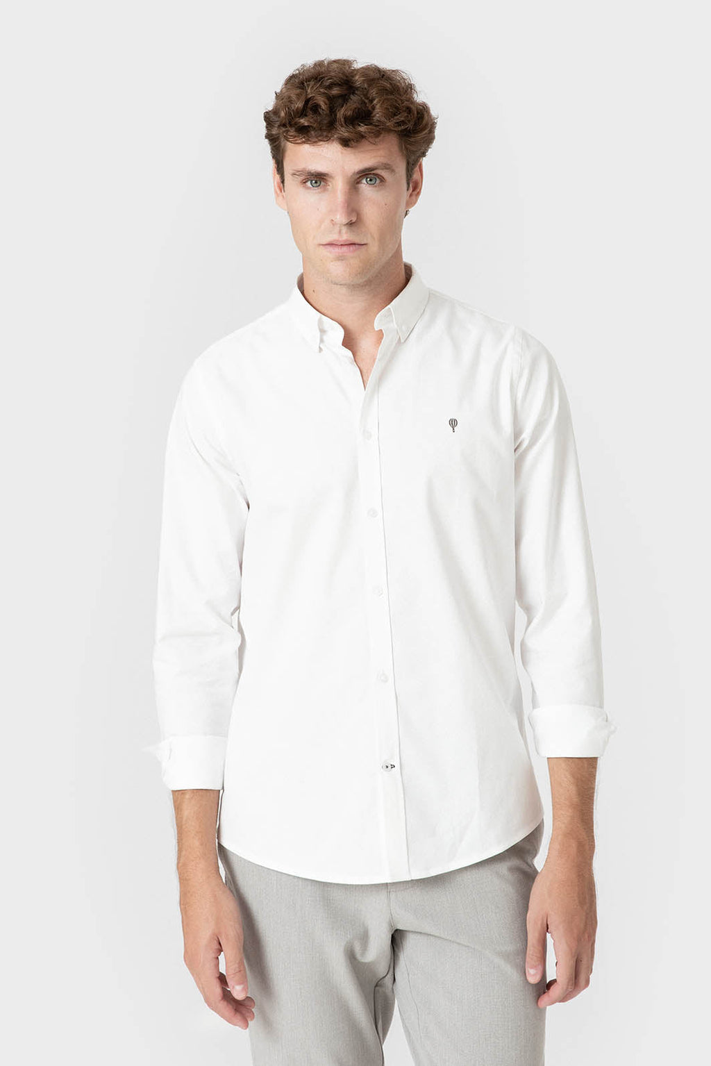 Camisa Oxford blanca de algodón para hombre
