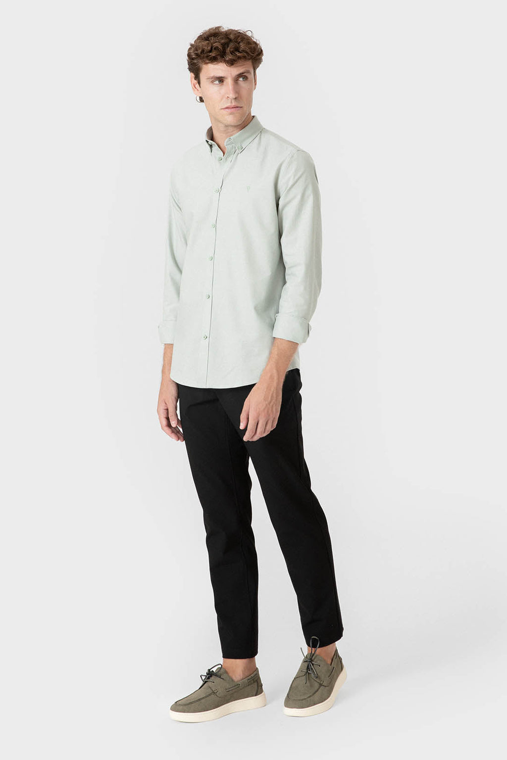 Camisa Oxford verde de algodón para hombre