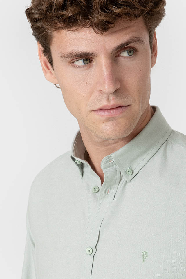 Camisa Oxford verde de algodón para hombre