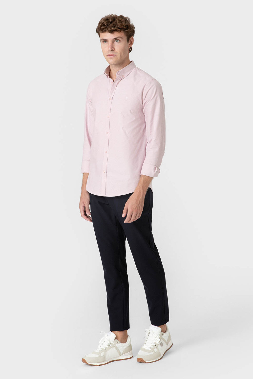 Camisa Oxford rosa de algodón para hombre