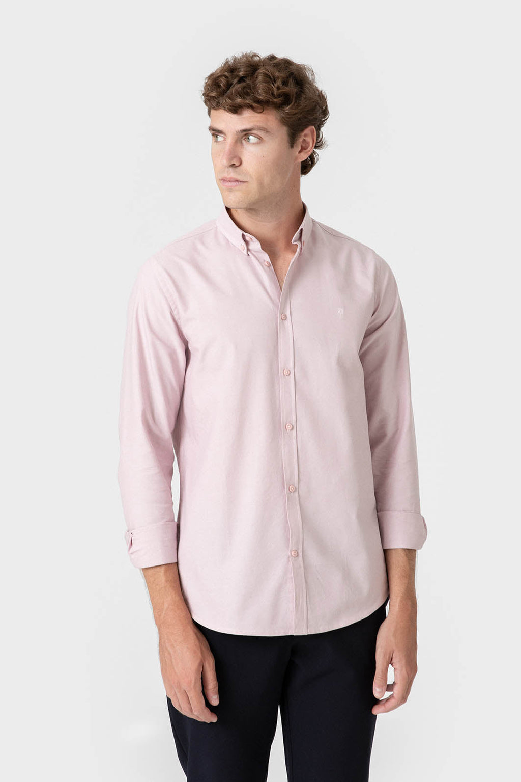 Camisa Oxford rosa de algodón para hombre