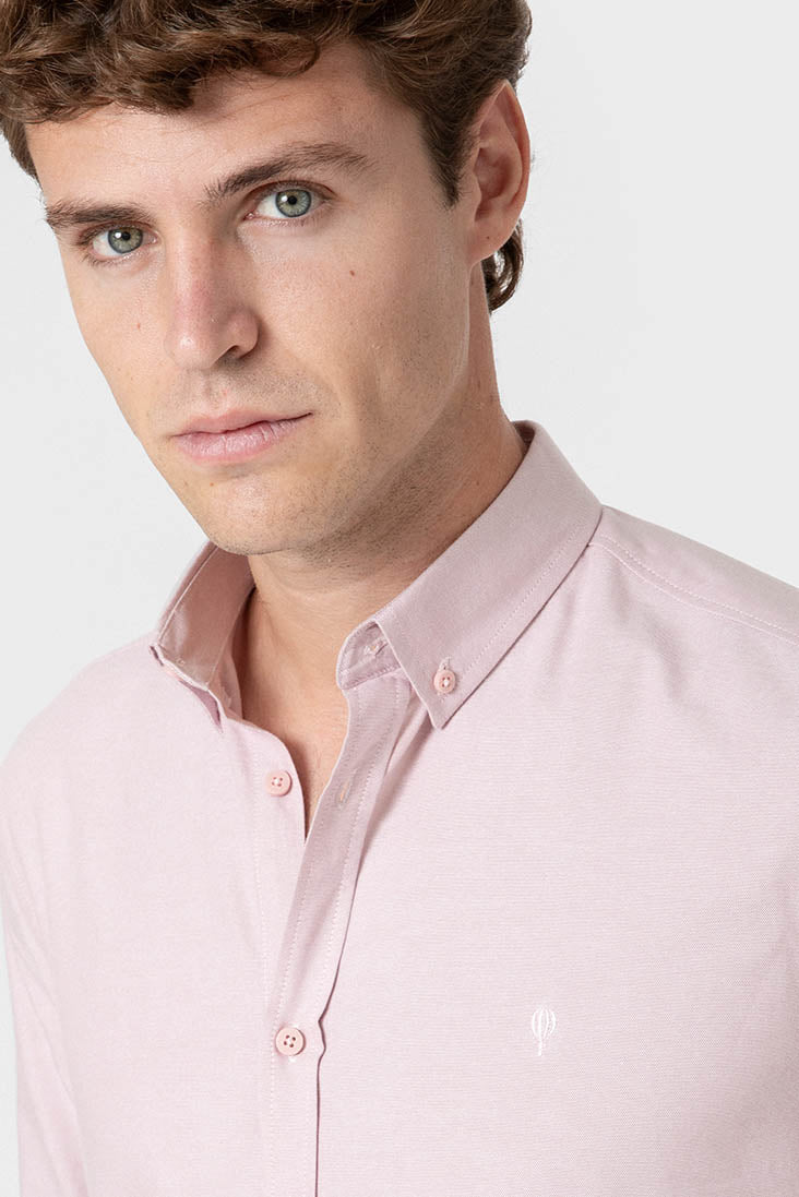 Camisa Oxford rosa de algodón para hombre