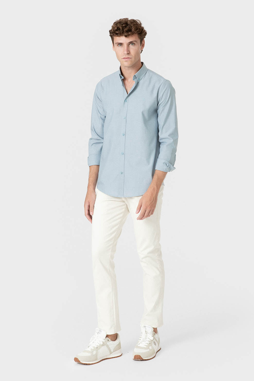 Camisa Oxford celeste de algodón para hombre
