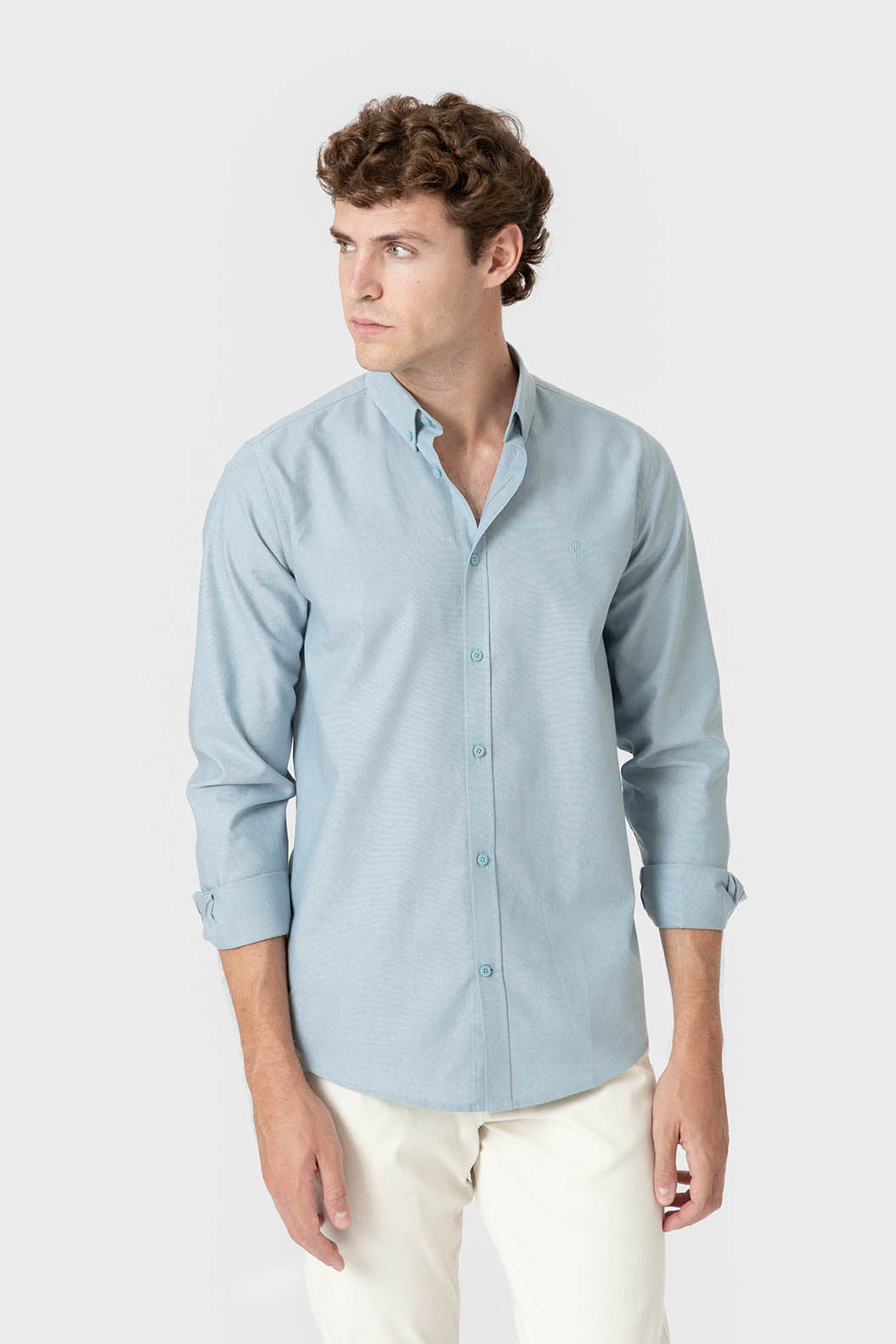 Camisa Oxford celeste de algodón para hombre