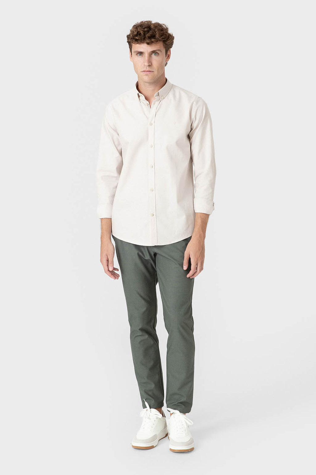 Camisa Oxford beige de algodón para hombre