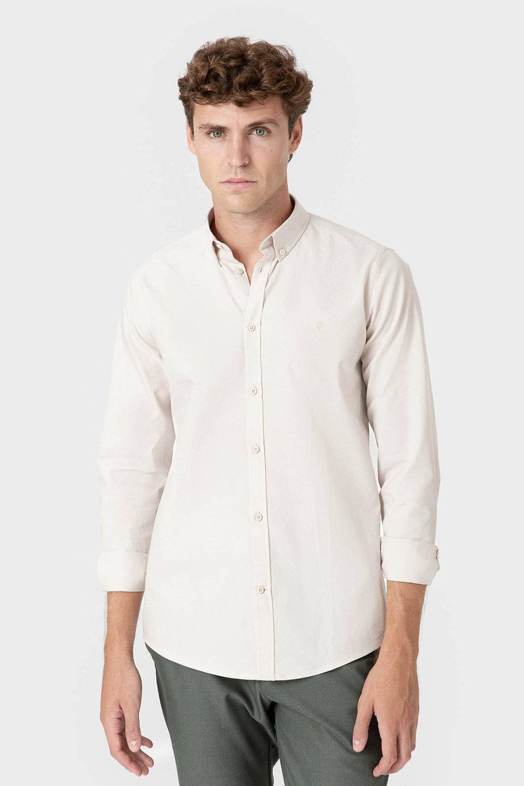 Camisa Oxford beige de algodón para hombre