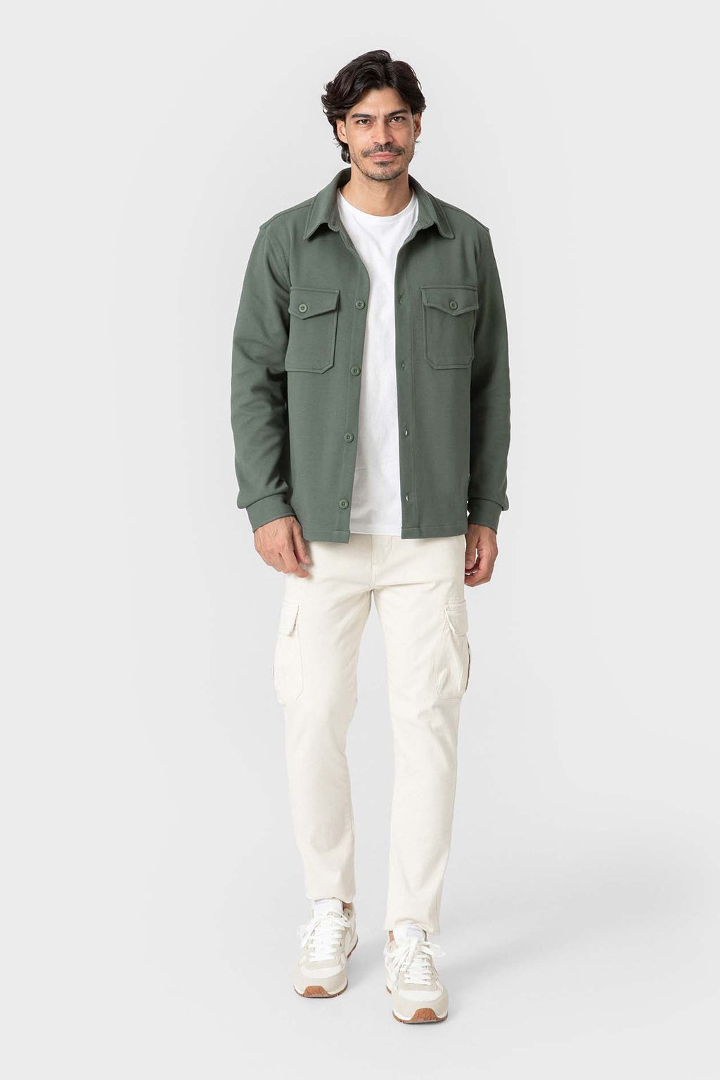 Sobrecamisa verde de punto con tejido diagonal para hombre