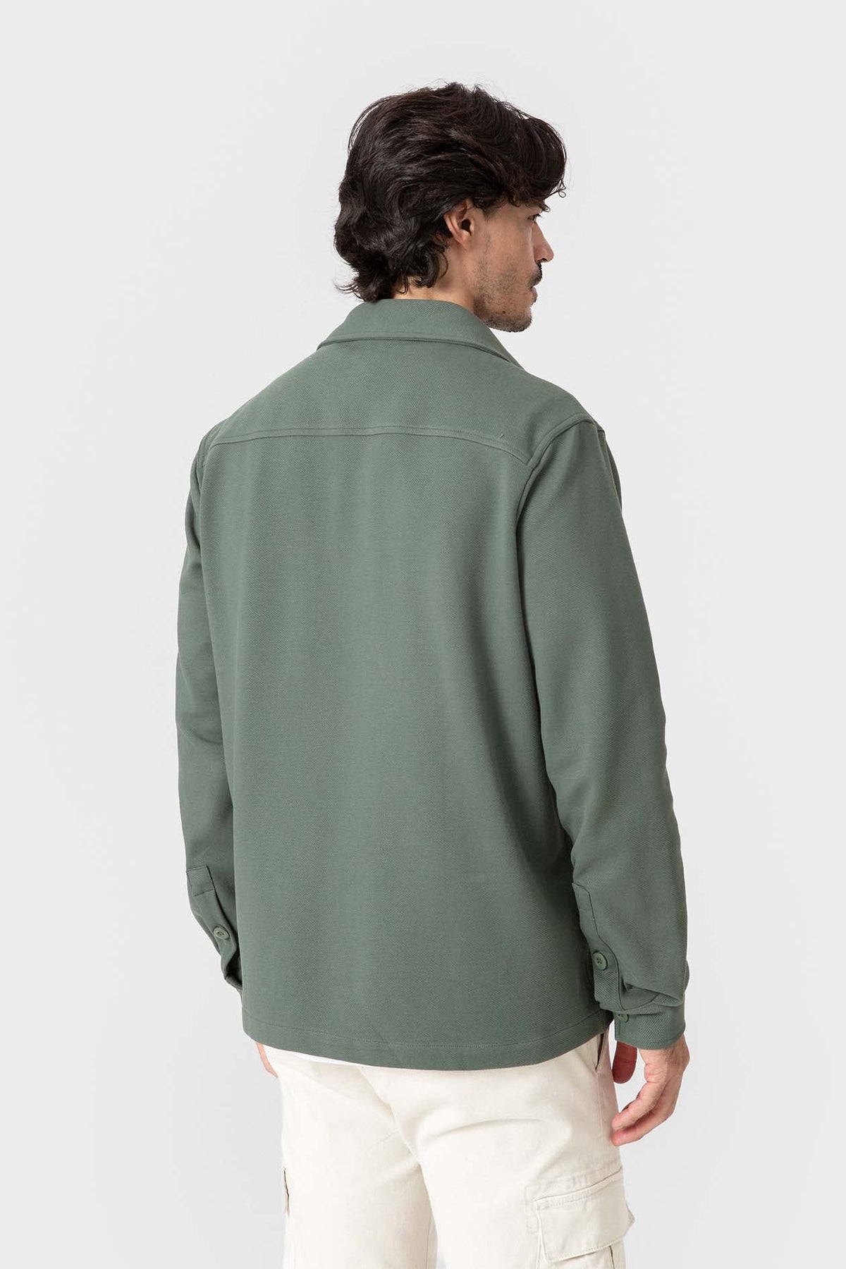 Sobrecamisa verde de punto con tejido diagonal para hombre