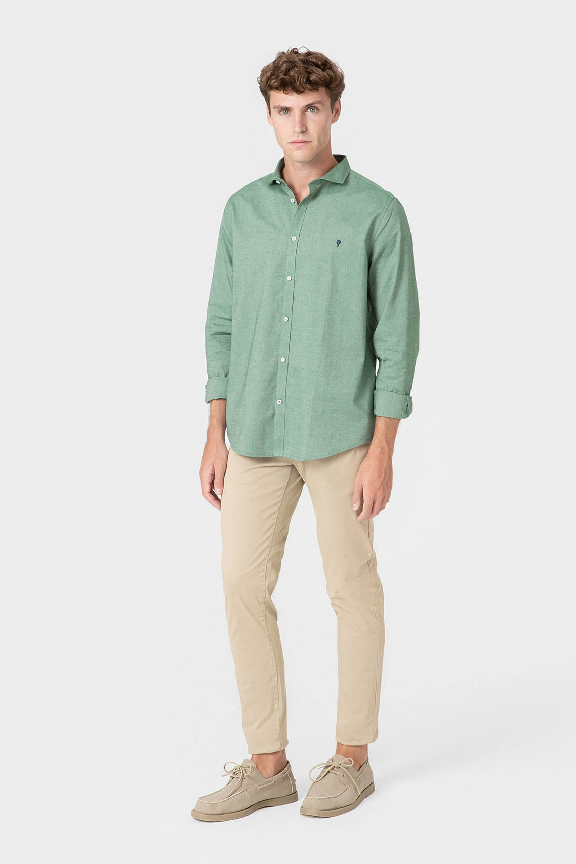 Camisa oxford verde de algodón regular fit