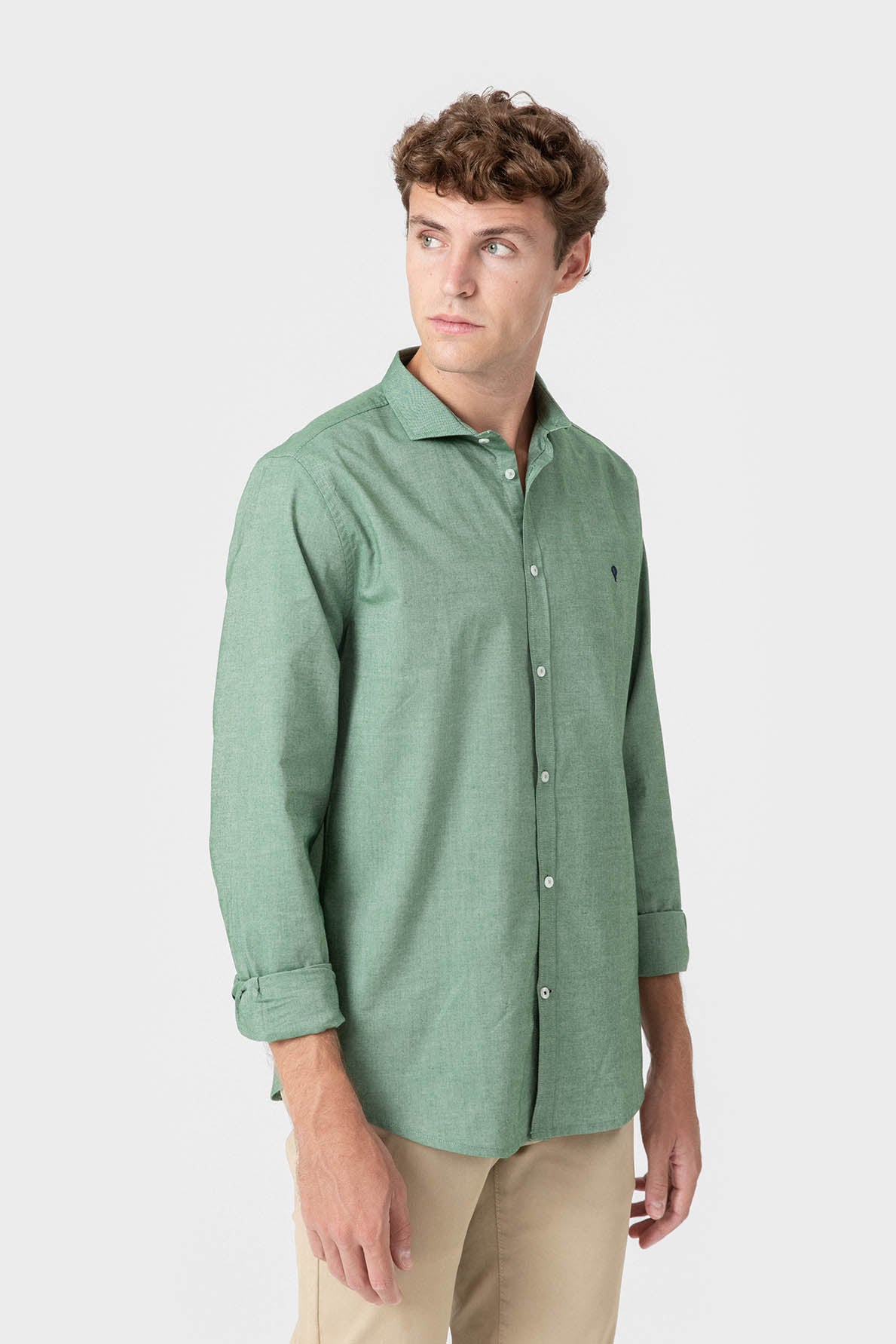 Camisa oxford verde de algodón regular fit