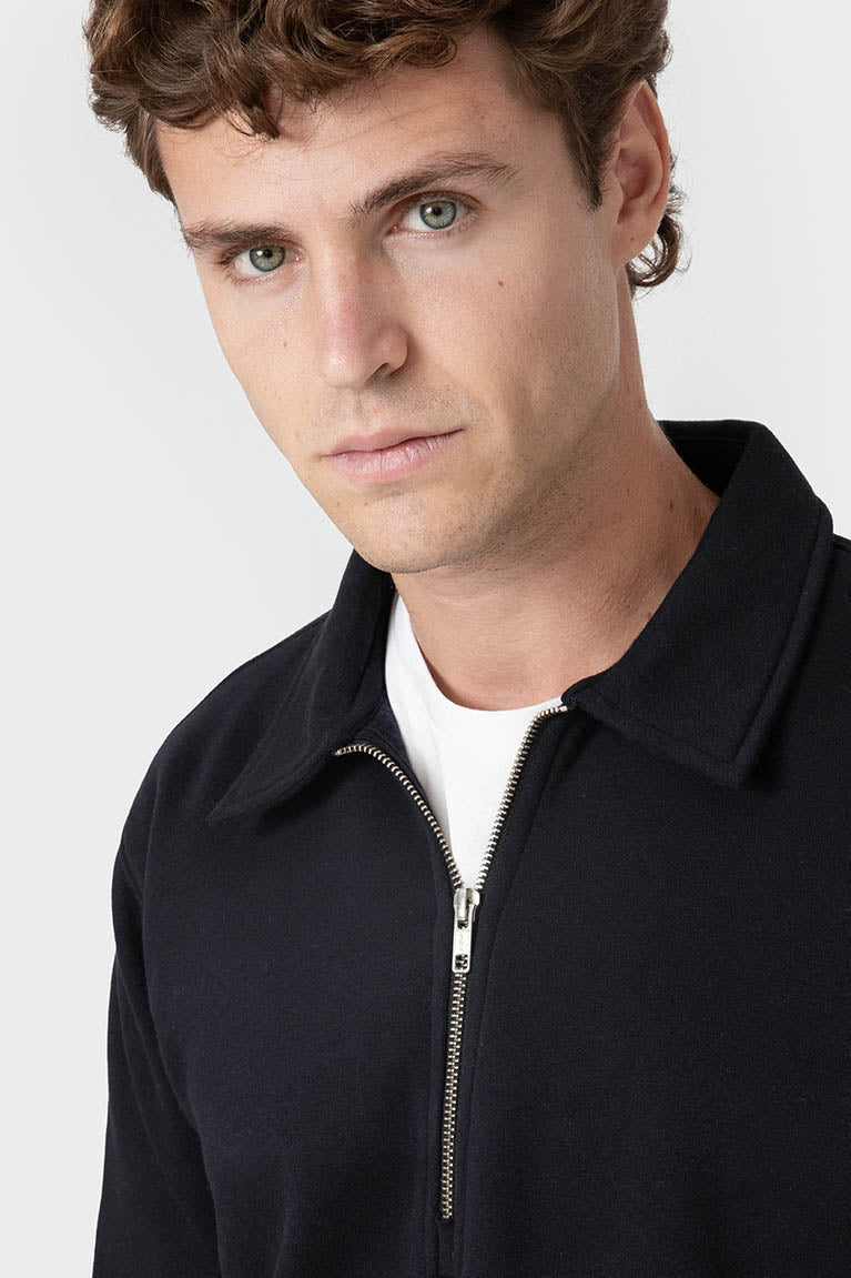 Sudadera azul marino de hombre con cuello polo y cremallera