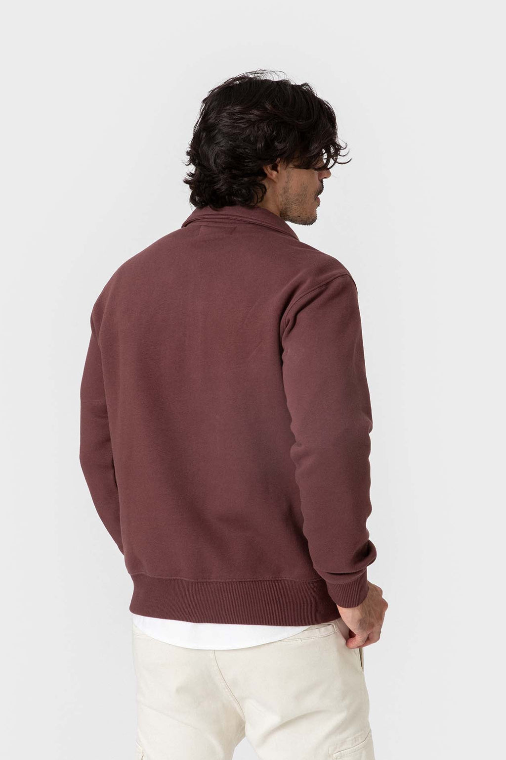 Sudadera burdeos de hombre con cuello polo y cremallera