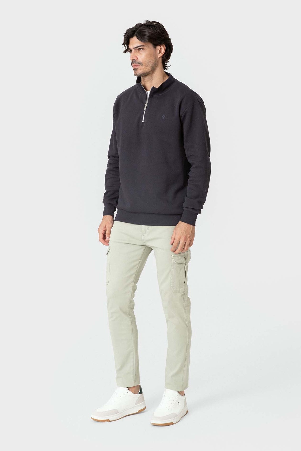 Sudadera azul marino de algodón con cuello chimenea para hombre