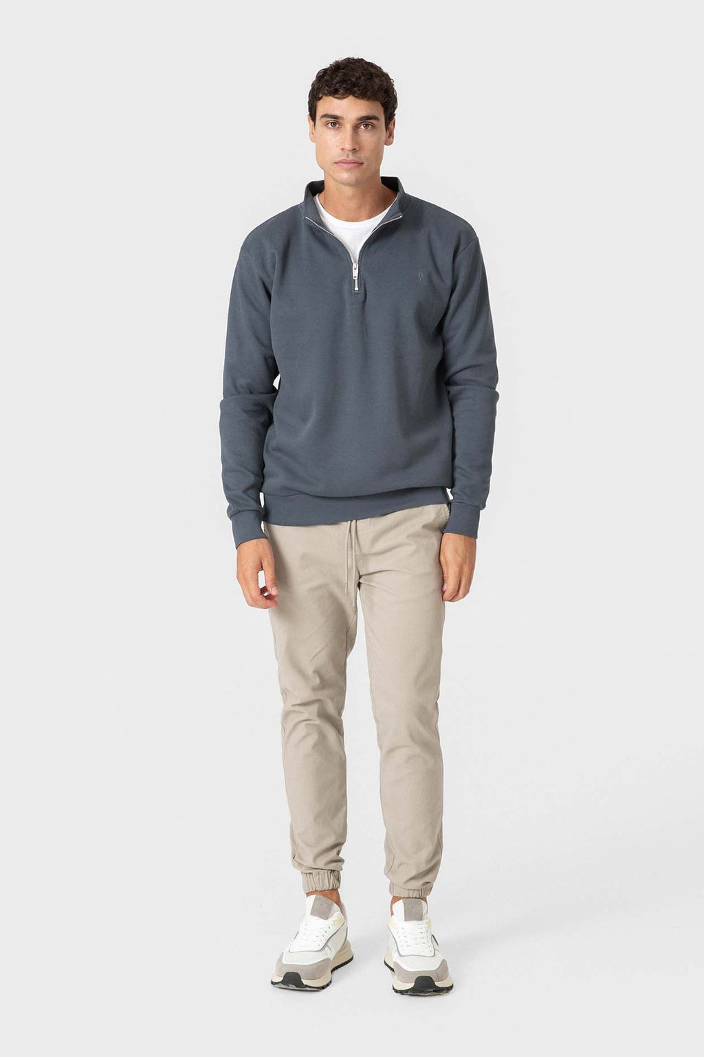 Sudadera azul de algodón con cuello chimenea para hombre