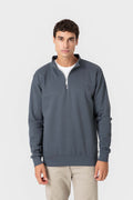 Sudadera azul de algodón con cuello chimenea para hombre